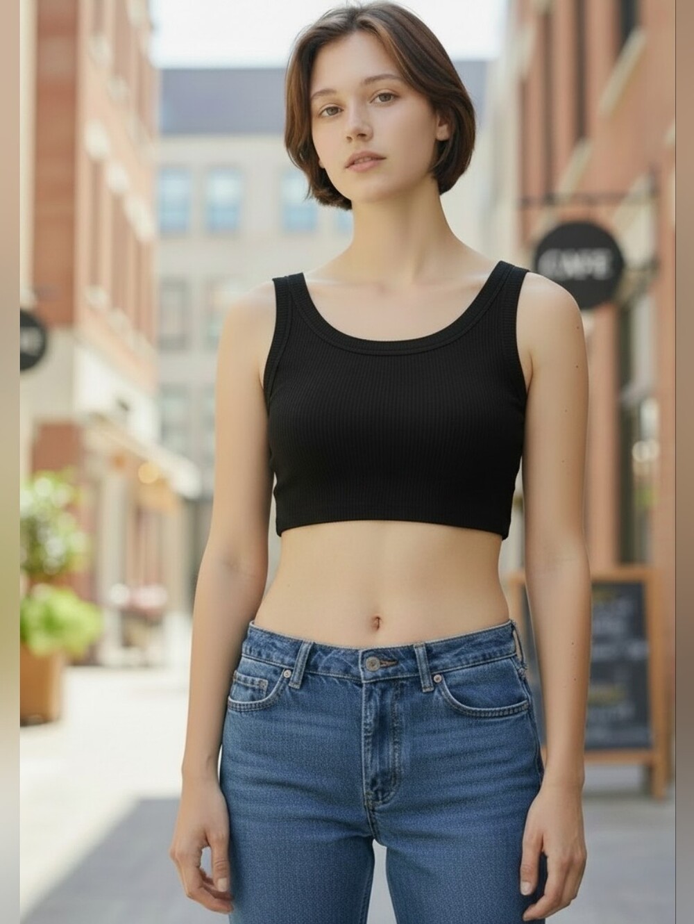 Zenana Black Cropped Ribbed Tank Top Size   L/XL